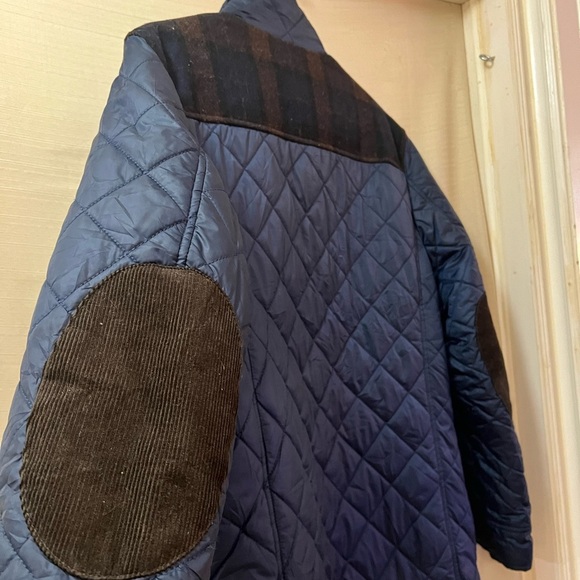 Cole Haan Men's Quilted Blue Jacket With Plaid Accents Size Large Elbow Patches - Picture 9 of 9